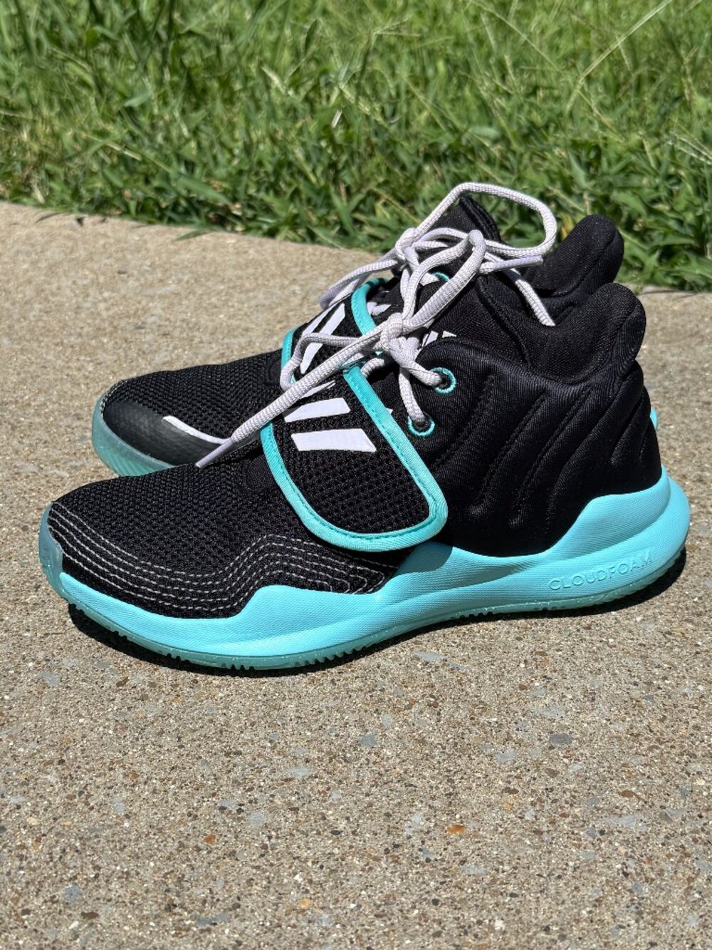 Adidas Cloudfoam Youth 5Y Black Aqua Y2K Athletic Training Sneakers Shoes 4070